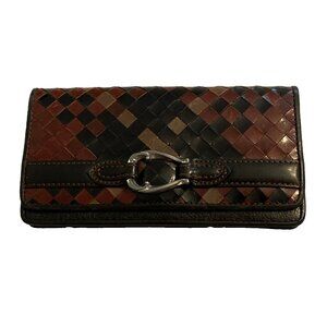 Brighton Weave Wallet Dark Red Brown Leather Organizer Clutch No Strap